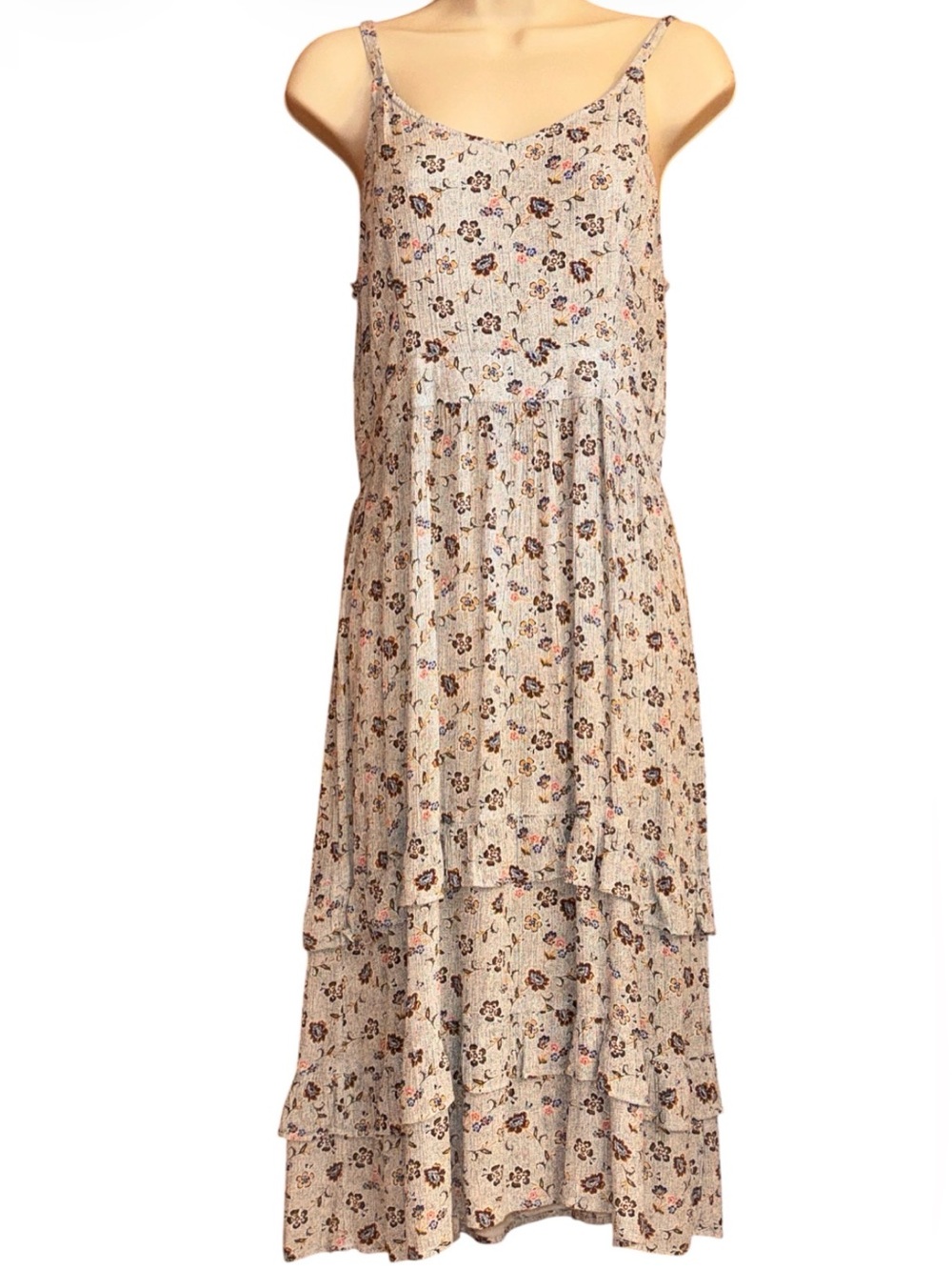 FatFace Natural Ivory Ditsy Floral Tiered Maxi Dress, Size 6